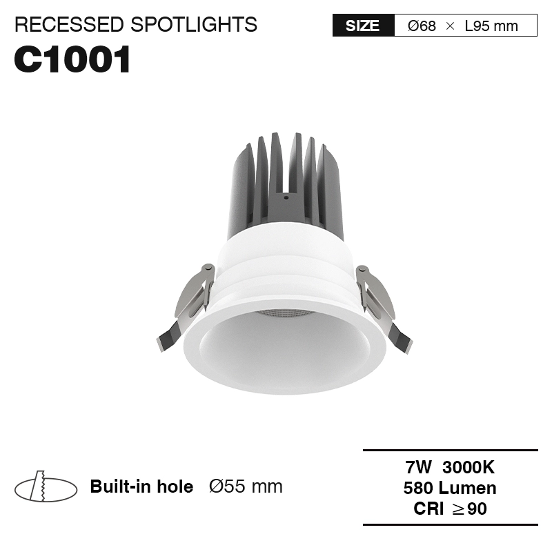 CSL010-A 7W 3000K 580LM 24˚ Weiß—Einbaustrahler Downlight-LED Downlight DimmbarEinbauleuchte Küche-energiesparend-01
