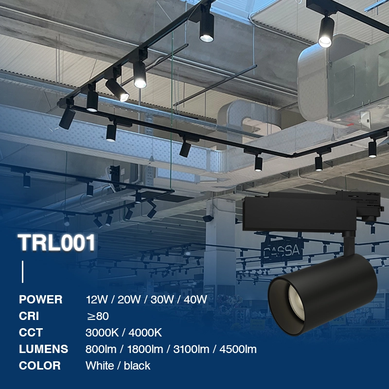 TRL001 12W 3000K 36˚N/B Ra80 Schwarz—Schienen Lampen-Pavillon Beleuchtung-Aluminiummaterial-02