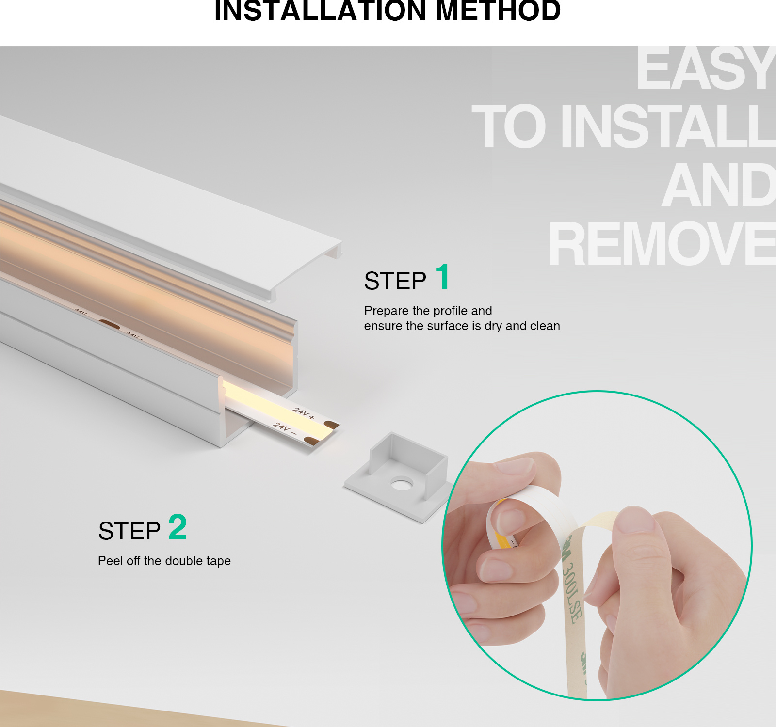 COB LED Streifen 11W/M 3000K 1130LM/M 180˚ Abstrahlwinkel weiß IP20 Brillante Lichtlösung-LED Streifen Selbstklebend-einfache Installation-09