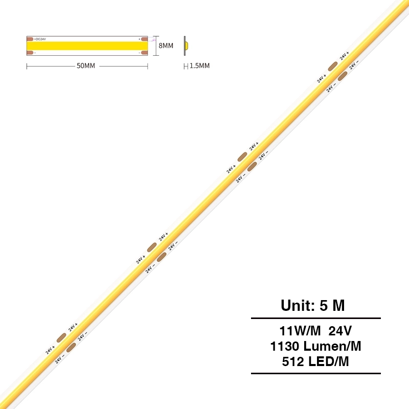 COB LED Streifen 11W/M 3000K 1130LM/M 180˚ Abstrahlwinkel weiß IP20 Brillante Lichtlösung-3000k LED Lichtleiste-Modisches Aussehen-主图1