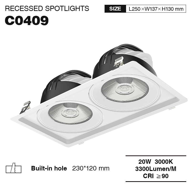 CSL004-A 20W*2 3000K 3300LM 24° Weiß LED Downlights-Bueroleuchten-einfache Installation-01
