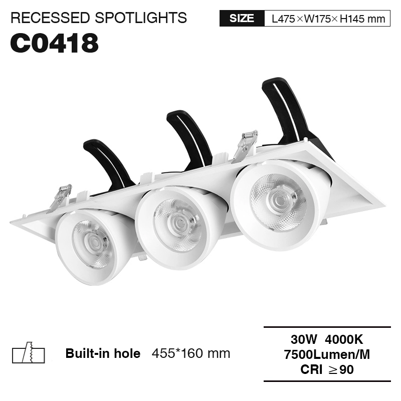 CSL004-A 30W*3 4000K 7500LM 24° Weiß  LED Einbauleuchten-Bueroleuchten-Dimmbare Funktion-01