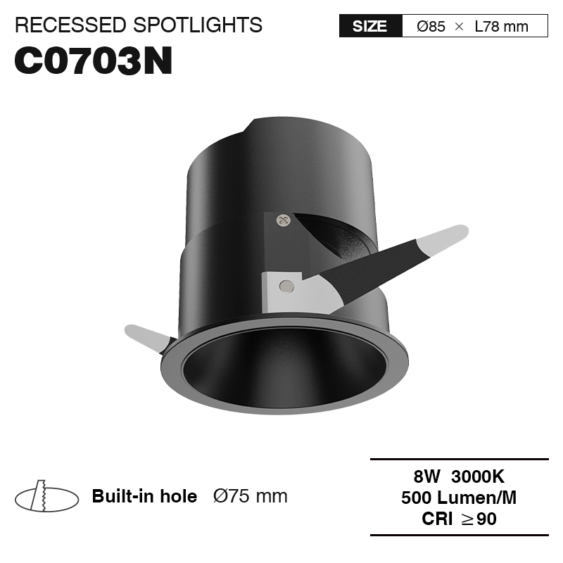 CSL007-A 8W 3000K 500LM 24° Schwarz Einbaustrahler Downlight-Einbauleuchten-energiesparend-01