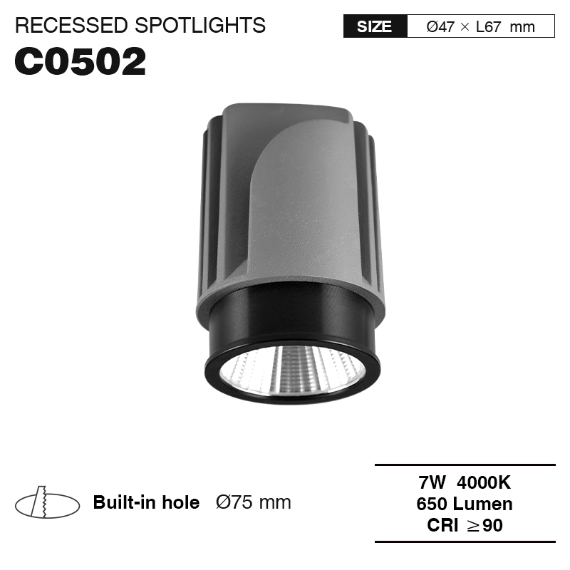 CSL005-A 7W 4000K 650LM 24˚ schwarz —LED Einbaustrahler-Einbauleuchten Bad-einfache Installation-01