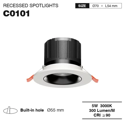 CSL001-A 5W 3000k 300LM 24° Weiß Einbaustrahler Downlight-Lampen Wohnzimmer-Aluminiummaterial-01