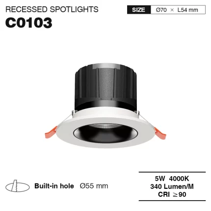 CSL001-A 5W 4000k 340LM 24° Weiß Einbaustrahler Downlight-Downlights-Kreatives Design-01
