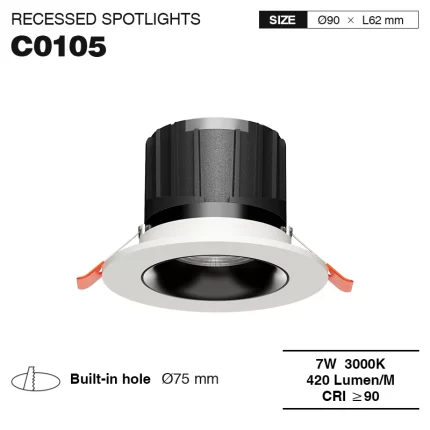 CSL001-A 7W 3000K 420LM 24° Weiß Einbaustrahler LED Bad-LED Strahler-Kreatives Design-01