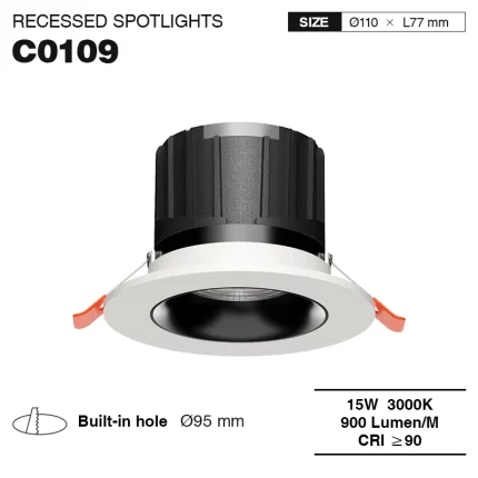 CSL001-A 15W 3000K 900LM 24° Weiß Einbaustrahler Schwenkbar-LED Strahler-einfache Installation-01