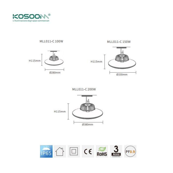 Leistungsstarke 100 W UFO-LED 6000K 11860LM kaltweiß Schutzart IP65-KOSOOM-Hochregalleuchten