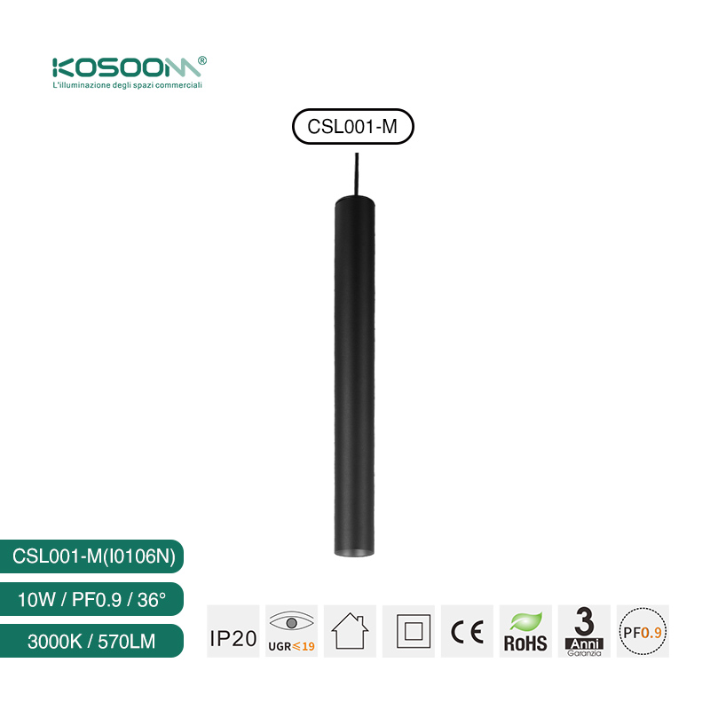 Kosoom-CSL001-M I0106N Factory Directly 10W 3000K 570LM Schwarzer Zylinder geformt LED Pendelleuchten-Pendelleuchte Küche-moderner Stil