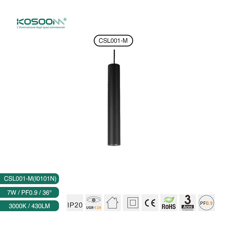 Kosoom-CSL001-M 7W 3000K 430LM I0101N Zylinderförmige LED-Pendelleuchten Schwarz-Pendelleuchten-moderner Stil