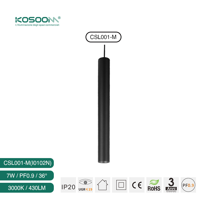 Kosoom-CSL001-M I0102N 7W 3000K 430LM Zylinderförmige LED-Pendelleuchten Schwarz-Pendelleuchten-moderner Stil