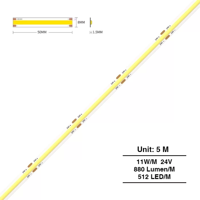 COB LED Streifen 11W/M 6500K 1280LM/M 180˚ Abstrahlwinkel weiß Schaffen Sie eine helle Atmosphäre-Indirekte Beleuchtung-Helles Licht-主图1