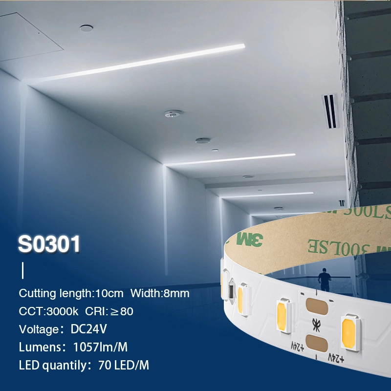 SMD 2835 3000K Ra80 IP20 8W/m 70LED/m LED-Streifen KartongessoLampen Wohnzimmer-Treppenbeleuchtung--S0301