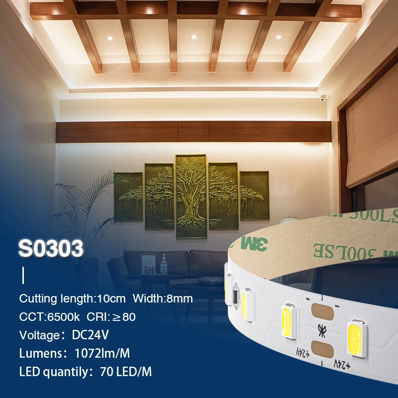 SMD 2835 6500K Ra80 IP20 8W/m 70LED/m LED-Streifen Kartongesso-LED Streifen 24V--S0303