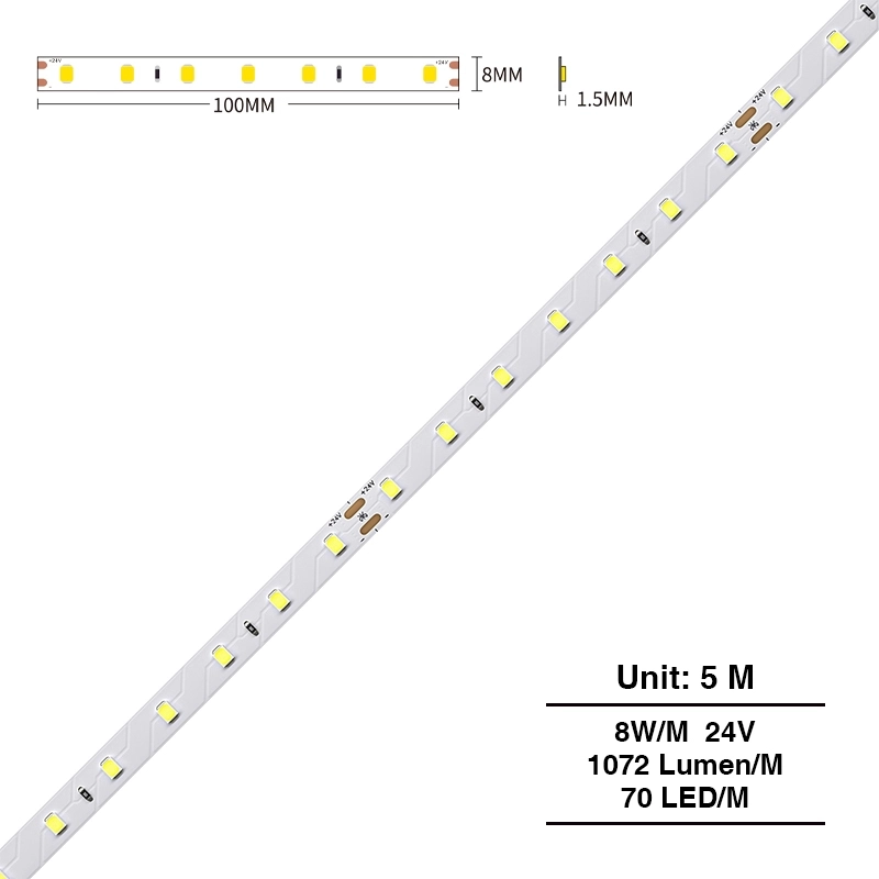 SMD 2835 6500K Ra80 IP20 8W/m 70LED/m LED-Streifen Kartongesso-Fernseher LED--S0303