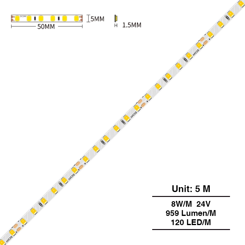 SMD 2835 3000K Ra80 IP20 5m 8W/m 120LED/m LED-Streifen-Lampe Schlafzimmer--S0304