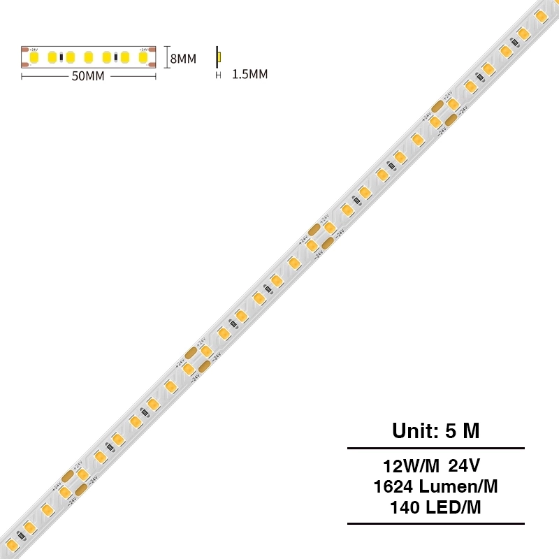 SMD 2835 3000K Ra80 IP20 5m 12W/m LED Streifen 24v-Indirekte Beleuchtung--S0306