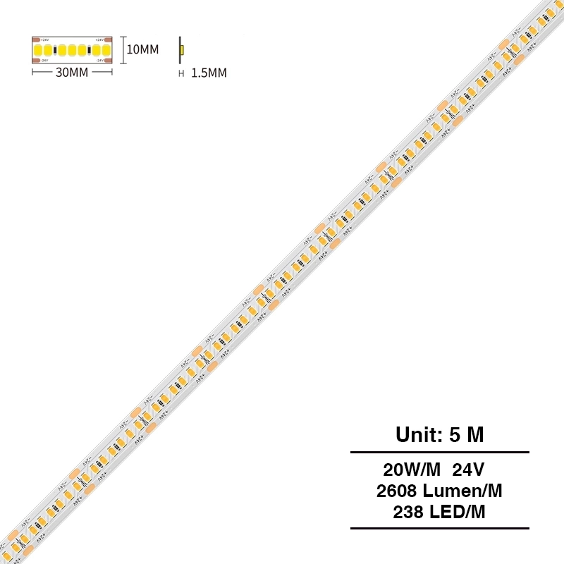 SMD 2835 3000K Ra80 IP20 5m 20W/m 24v LED Leiste Decke-Fernseher LED--S0309