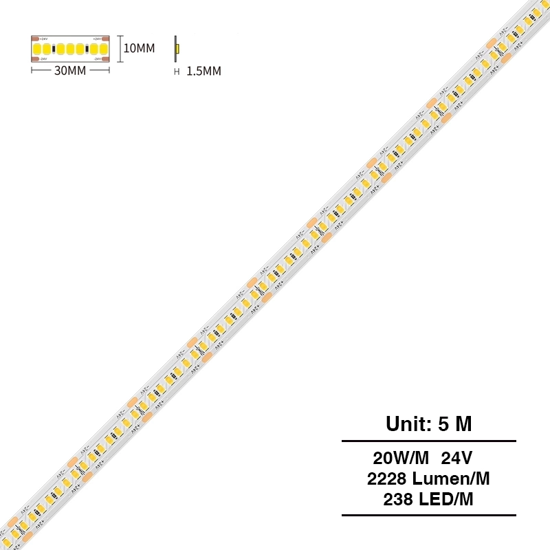 SMD 2835 4000K Ra90 IP20 5m 20W/m 24v LED Leiste Decke-Lampe Schlafzimmer--S0313