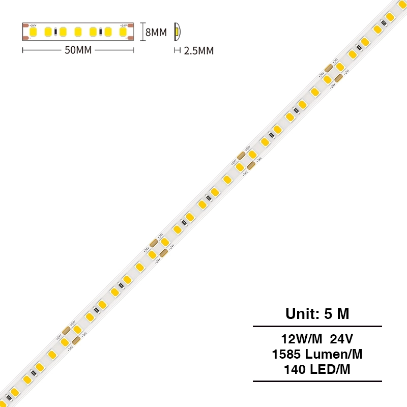 SMD 2835 3000K Ra80 IP44 5m 12W/m 24v LED Leisten Decke-Fernseher LED--S0403