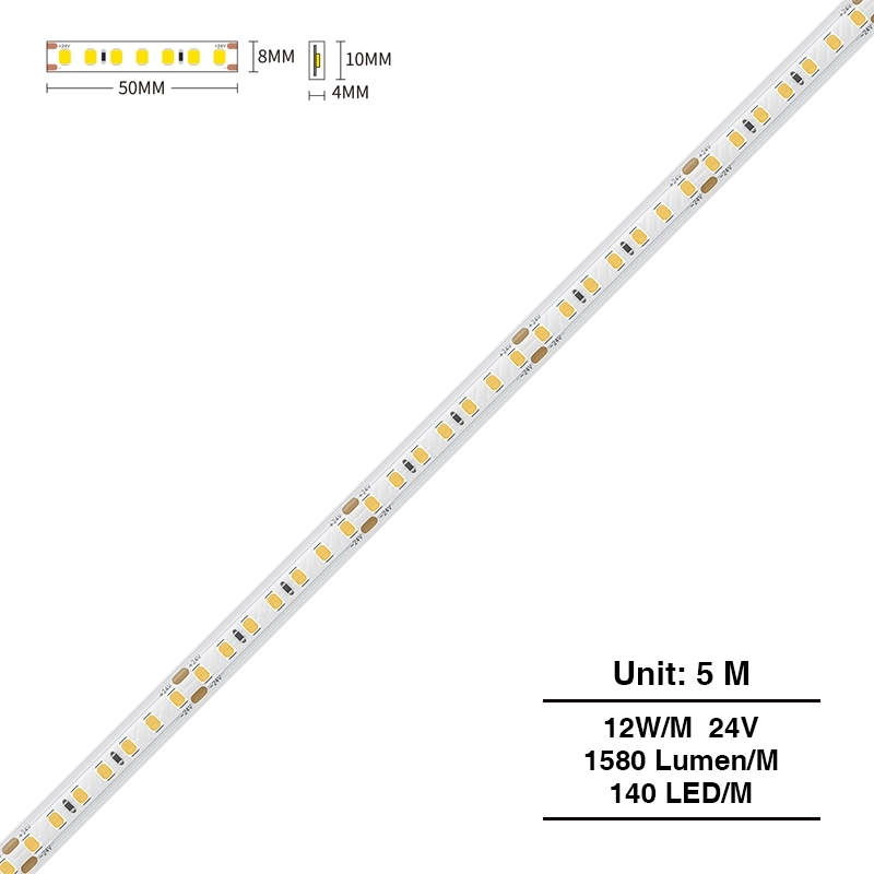 SMD 2835 3000K Ra80 IP65 5m 12W/m 24v LED Streifen Wasserdicht-Innenbeleuchtung--S0502