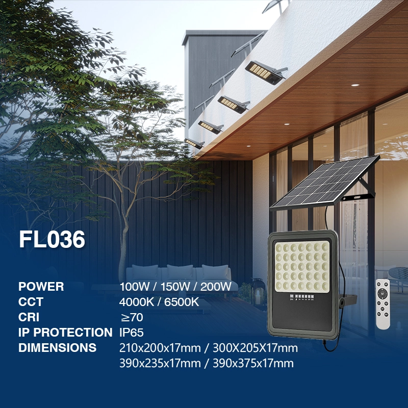FL036 200W 6500K 1100LM 90° Ra80 IP65 Flutlicht Solar-Terrassenbeleuchtung--02
